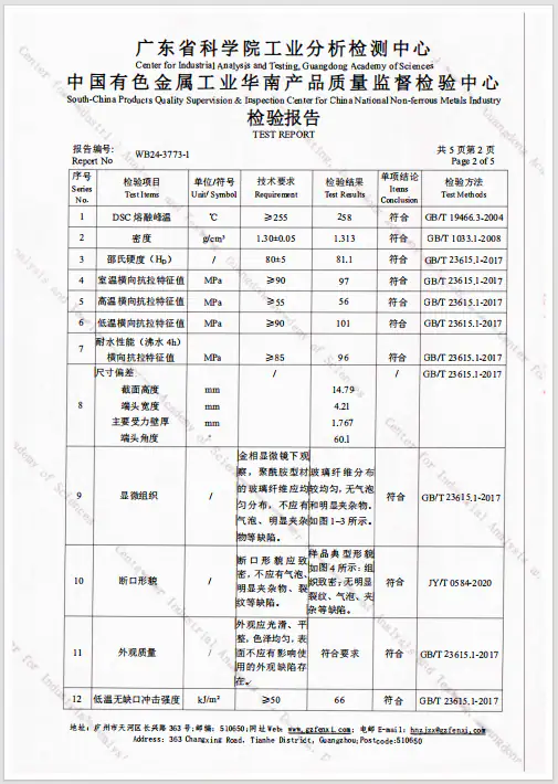 Thermal break strip test report page two